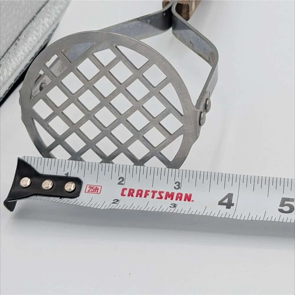Vintage Robinson Potato Masher Stainless Brown Handle 9 In. Long
